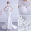 Affordable White Trumpet / Mermaid Wedding Dresses 2020 Scoop Neck Lace Flower Sleeveless Backless Sweep Train