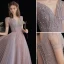 Luxury / Gorgeous Beading Sequins Lavender Evening Dresses  Prom Dresses 2021 A-Line / Princess Scoop Neck Short Sleeve Backless Floor-Length / Long Evening Party Formal Dresses