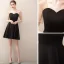 Chic / Beautiful Black Homecoming Short Graduation Dresses 2020 A-Line / Princess Square Neckline Pearl Short Sleeve Backless Formal Dresses