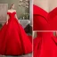 Luxury / Gorgeous Red Wedding Dresses 2020 Ball Gown Satin Off-The-Shoulder Sleeveless Backless Royal Train Wedding