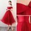 Chic / Beautiful Burgundy Homecoming Graduation Dresses 2018 A-Line / Princess Sash Off-The-Shoulder Backless Sleeveless Tea-length Formal Dresses