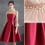 Chic / Beautiful Red Homecoming Satin Graduation Dresses 2021 A-Line / Princess Ruffle Pearl High Neck 3/4 Sleeve Knee-Length Formal Dresses