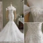 Fashion White Trumpet / Mermaid Wedding Dresses 2021 Off-The-Shoulder Glitter Sequins Lace Flower Sleeveless Backless Cathedral Train Wedding