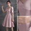 Chic / Beautiful Blushing Pink Homecoming Satin Graduation Dresses 2021 A-Line / Princess Scoop Neck Short Sleeve Backless Knee-Length Formal Dresses