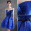 Sexy Royal Blue Suede Cocktail Dresses Party Dresses 2021 A-Line / Princess Strapless Bow Sleeveless Backless Short Ruffle Cocktail Party Formal Dresses