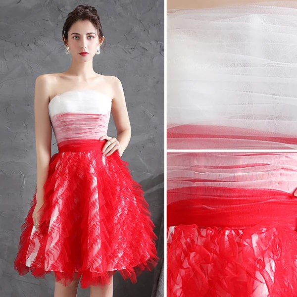 Charmant Rouge Robe De Fete Robe De Cocktail 2021 Princesse Bustier Sans Manches Dos Nu Mi-Longues Cocktail Robe De Ceremonie