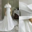 Élégant Ivoire Trompette / Sirène Satin Robe De Mariée 2021 De l'épaule Manches Courtes Dos Nu Cathedral Train