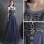 Chic / Beautiful Champagne Bridesmaid Dresses 2018 A-Line / Princess Appliques Bow Scoop Neck Backless Short Sleeve Floor-Length / Long Wedding Party Dresses