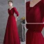 Chic / Beautiful Burgundy Prom Dresses 2021 A-Line / Princess V-Neck 3/4 Sleeve Sash Floor-Length / Long Prom Formal Dresses