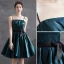 Modern / Fashion Ink Blue Party Dresses 2021 A-Line / Princess Spaghetti Straps Bow Sleeveless Short Backless Formal Dresses