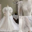 Luxury / Gorgeous Ivory Trumpet / Mermaid Wedding Dresses 2021 V-Neck Beading Pearl Lace Flower Long Sleeve Backless Cathedral Train Wedding