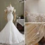 Sexy White Trumpet / Mermaid Wedding Dresses 2021 Spaghetti Straps Beading Pearl Rhinestone Lace Flower Sleeveless Backless Cathedral Train Wedding
