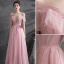 Chic / Beautiful Blushing Pink Prom Dresses 2021 A-Line / Princess Off-The-Shoulder Beading Rhinestone Short Sleeve Backless Floor-Length / Long Evening Party Formal Dresses