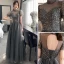 Chic / Beautiful Grey Evening Dresses  2018 Ball Gown Beading Lace Flower V-Neck Short Sleeve Floor-Length / Long Formal Dresses