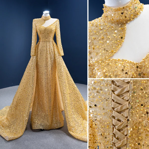 Elegant Champagne Wedding Dresses 2018 A-Line / Princess Lace Embroidered Beading Off-The-Shoulder Backless Short Sleeve Royal Train Wedding