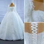 Luxe Ivoire Glitter Robe De Mariée Robe Boule 2021 Encolure Dégagée Perlage En Dentelle Fleur Manches Longues Chapel Train Mariage