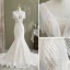 Charmant Blanche Trompette / Sirène Robe De Mariée 2021 V-Cou Perlage Gland En Dentelle Fleur Sans Manches Dos Nu Cathedral Train Mariage