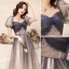 Fashion Navy Blue Glitter Prom Dresses 2021 A-Line / Princess Square Neckline Beading Crystal Short Sleeve Floor-Length / Long Prom Formal Dresses