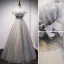 Abordable Gris Robe De Bal 2018 Princesse Noeud En Dentelle Fleur Encolure Dégagée Manches Courtes Longue Robe De Ceremonie