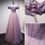 Elegante Violett Ballkleider 2021 A Linie Off Shoulder Perlenstickerei Kurze Ärmel Rückenfreies Lange Ball Festliche Kleider