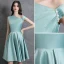 Fashion Mint Green Homecoming Satin Graduation Dresses 2021 A-Line / Princess Pearl One-Shoulder Sleeveless Knee-Length Formal Dresses