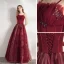 Chic / Beautiful Burgundy Prom Dresses Evening Dresses  2021 A-Line / Princess Spaghetti Straps Lace Butterfly Sequins Sleeveless Backless Floor-Length / Long Evening Party Formal Dresses
