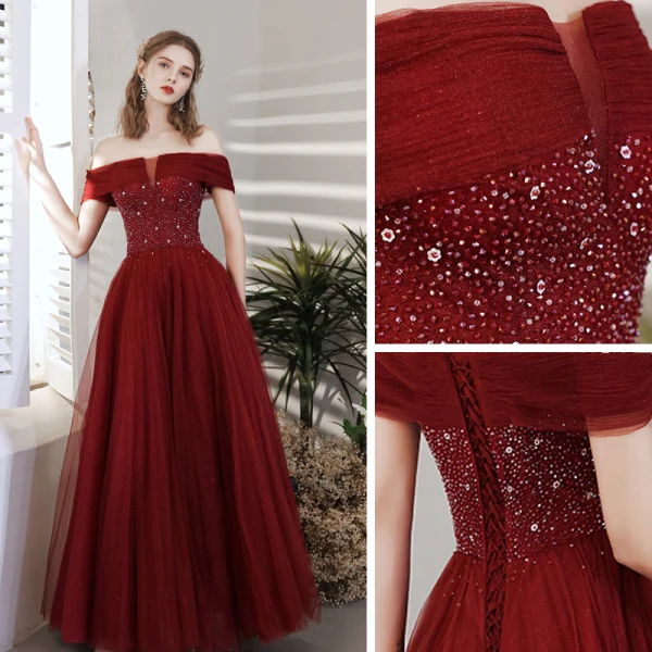 Chic / Belle Bleu Marine Robe De Soirée 2018 Princesse Glitter Métal Ceinture V-Cou Dos Nu 1/2 Manches Longue Robe De Ceremonie