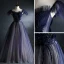 Vintage / Retro Navy Blue Glitter Prom Dresses 2021 A-Line / Princess Square Neckline Beading Crystal Short Sleeve Backless Floor-Length / Long Prom Formal Dresses