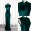 Chinese style Dark Green Cheongsam / Qipao Trumpet / Mermaid Evening Dresses  2021 High Neck Sleeveless Suede Evening Party Floor-Length / Long Formal Dresses