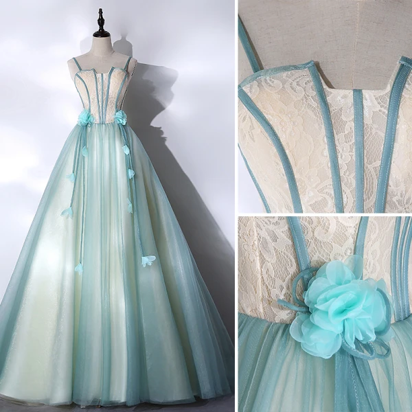 Abordable Bleu Ciel Robe De Bal 2018 Princesse En Dentelle Paillettes De l'épaule Dos Nu Manches Courtes Longue Robe De Ceremonie