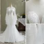 Elegant White Trumpet / Mermaid Wedding Dresses 2021 Scoop Neck Beading Lace Flower Long Sleeve Backless Cathedral Train Wedding