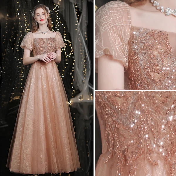 Elegant Sky Blue Summer Evening Dresses  2018 A-Line / Princess Lace Flower Beading Scoop Neck Backless Long Sleeve Sweep Train Formal Dresses