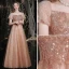 Elegant Sky Blue Summer Evening Dresses  2018 A-Line / Princess Lace Flower Beading Scoop Neck Backless Long Sleeve Sweep Train Formal Dresses