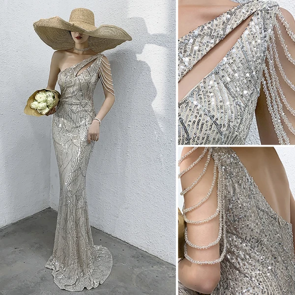 Sexy Noire Robe De Soirée 2018 Trompette / Sirène Transparentes Perlage Encolure Dégagée Sans Manches Longue Robe De Ceremonie