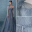Bling Bling Mode Bleu Ciel Glitter Robe De Bal 2021 Princesse Une épaule Perle Paillettes Ceinture Manches Courtes Dos Nu Longue Promo Robe De Ceremonie