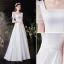 Chic / Belle Bordeaux Robe De Soirée 2018 Princesse En Dentelle Appliques Perlage Paillettes De l'épaule Dos Nu Sans Manches Train De Balayage Robe De Ceremonie