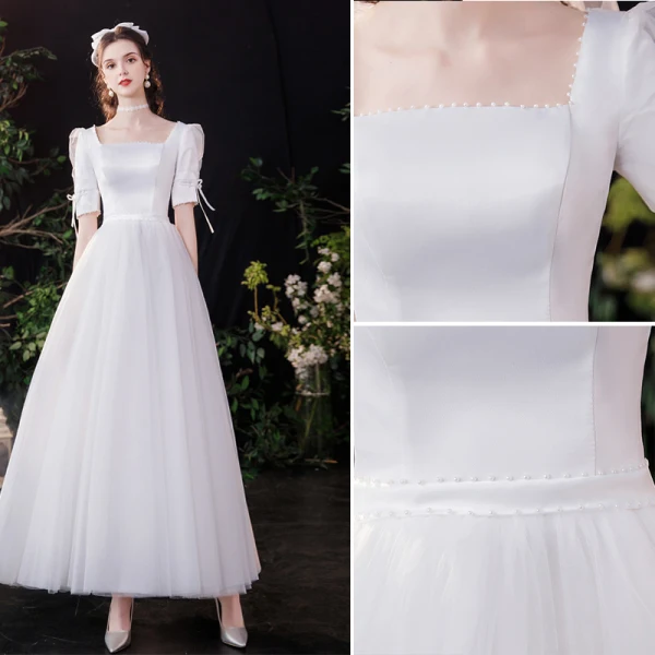 Simple Blanche Robe De Mariée 2018 Trompette / Sirène En Dentelle Perlage Encolure Dégagée 1/2 Manches Dos Nu Train De Balayage Mariage