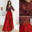 Chic / Belle Bordeaux Robe Demoiselle D'honneur 2021 Princesse V-Cou Appliques Paillettes 1/2 Manches Dos Nu Ceinture Longue Demoiselle D'honneur Robe Pour Mariage