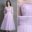 Modest / Simple Lavender Homecoming Graduation Dresses 2021 A-Line / Princess Off-The-Shoulder Pearl Short Sleeve Backless Tea-length Formal Dresses