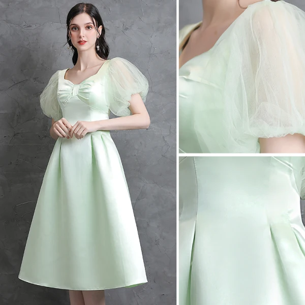 Modest Simple Sage Green Homecoming Satin Graduation Dresses 2021 A-Line Princess Square
