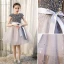 Mode Bling Bling Gris Anniversaire Courte Robe Ceremonie Fille 2021 Princesse Encolure Dégagée Perlage Étoile Paillettes Noeud Mancherons