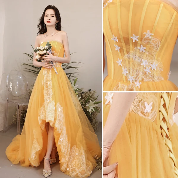 Moderne / Mode Champagne Robe De Mariée 2018 Robe Boule En Dentelle Appliques Perlage Paillettes Encolure Dégagée Dos Nu Sans Manches Royal Train Mariage
