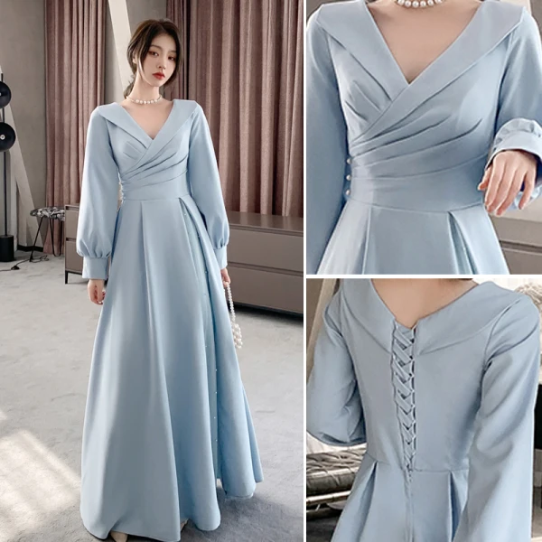 Modest / Simple Sky Blue Satin Bridesmaid Dresses 2021 A-Line / Princess Off-The-Shoulder Short Sleeve Backless Floor-Length / Long Bridesmaid Wedding Party Dresses