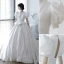 Haut de Gamme Ivoire Satin Robe De Mariée 2021 Robe Boule V-Cou Manches Courtes Dos Nu Royal Train Mariage