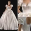 Modest / Simple Champagne Wedding Dresses 2018 A-Line / Princess Lace Off-The-Shoulder Backless 3/4 Sleeve Court Train Wedding