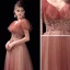 Charming Watermelon Glitter Prom Dresses 2021 A-Line / Princess V-Neck Beading Rhinestone Sequins Short Sleeve Floor-Length / Long Prom Formal Dresses