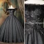 Vintage / Retro Black Quinceañera Prom Dresses 2021 Ball Gown Ruffle Off-The-Shoulder Beading Sequins Lace Flower Sleeveless Backless Floor-Length / Long Formal Dresses