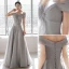 Modest / Simple Grey Evening Dresses  2021 A-Line / Princess Off-The-Shoulder Short Sleeve Backless Evening Party Floor-Length / Long Formal Dresses