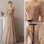 Charming Champagne Star Sequins Prom Dresses 2021 A-Line / Princess Square Neckline Short Sleeve Backless Bow Floor-Length / Long Formal Dresses