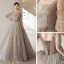 Fashion Grey Beading Prom Dresses 2021 A-Line / Princess Square Neckline Long Sleeve Bow Backless Floor-Length / Long Formal Dresses